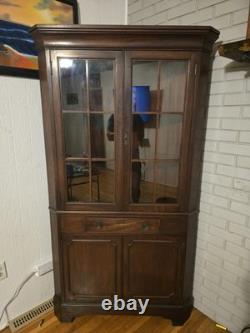 Vintage Brandt Mahogany Corner Cabinet With Glass Upper Doors