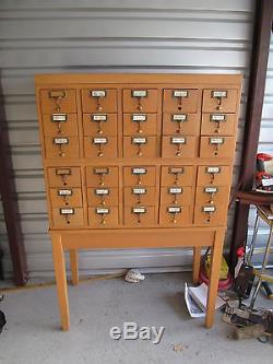 Vintage Card Catalog Cabinet 30-Drawer From School Library Wood Dovetail
