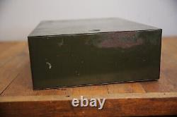 Vintage Card Catalog Metal file drawer cabinet industrial brass pull index green