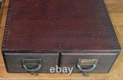 Vintage Card Catalog Oak Library Industrial Desktop 2-Drawer Wooden Circa 1930s