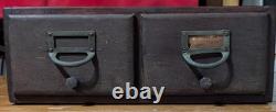 Vintage Card Catalog Oak Library Industrial Desktop 2-Drawer Wooden Circa 1930s