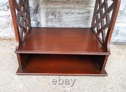 Vintage Cherry Chippendale Scroll Fretwork 3 Tier Wall Telephone Writing Shelf