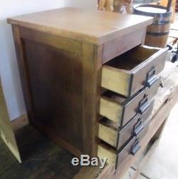 Vintage Chest of 4 Drawers Organizer Oak Panel Sides and Back Dovetailed File