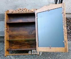 Vintage Chic Ornate Oak Medicine Apothecary Bathroom Kitchen Wall Cabinet Shabby