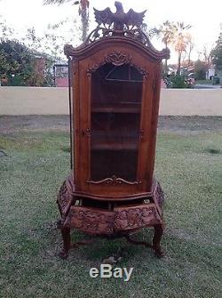 Vintage China Cabinet Curio With Eagle Top Design With 2 Bottom Drawers