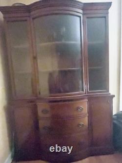 Vintage China Cabinet / Hutch Solid Wood Glass Display Bow Drawers Cabinet