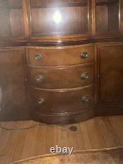 Vintage China Cabinet / Hutch Solid Wood Glass Display Bow Drawers Cabinet