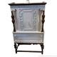Vintage China Cabinet Painted Gray W Natural Dark Wood Carvings Interior Storage