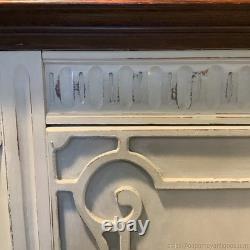 Vintage China Cabinet Painted Gray w Natural Dark Wood Carvings Interior Storage
