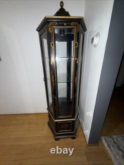 Vintage Chinoiserie Black Lacquered Hexagon Pagoda Curio Cabinet. Made In Italy