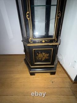 Vintage Chinoiserie Black Lacquered Hexagon Pagoda Curio Cabinet. Made In Italy