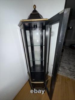 Vintage Chinoiserie Black Lacquered Hexagon Pagoda Curio Cabinet. Made In Italy