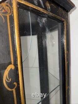 Vintage Chinoiserie Black Lacquered Hexagon Pagoda Curio Cabinet. Made In Italy