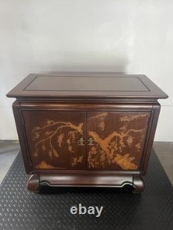 Vintage Chinoiserie Dark Wood Cabinet With Decorative Inlay