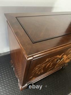 Vintage Chinoiserie Dark Wood Cabinet With Decorative Inlay