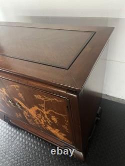 Vintage Chinoiserie Dark Wood Cabinet With Decorative Inlay
