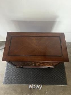 Vintage Chinoiserie Dark Wood Cabinet With Decorative Inlay