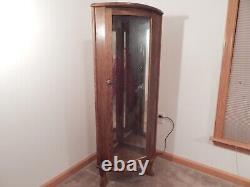 Vintage Corner Curio Cabinet Wooden & Glass Lighted Mirrored Glass Shelves Lock