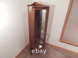 Vintage Corner Curio Cabinet Wooden & Glass Lighted Mirrored Glass Shelves Lock