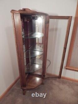 Vintage Corner Curio Cabinet Wooden & Glass Lighted Mirrored Glass Shelves Lock