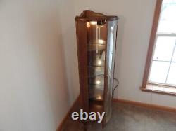 Vintage Corner Curio Cabinet Wooden & Glass Lighted Mirrored Glass Shelves Lock
