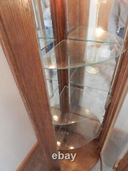 Vintage Corner Curio Cabinet Wooden & Glass Lighted Mirrored Glass Shelves Lock