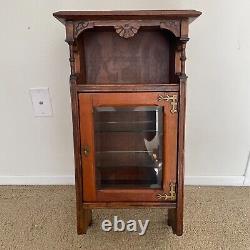 Vintage Curio Medicine Cabinet Dark Wood with Glass & Brass. Wall Mount Hanging