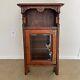 Vintage Curio Medicine Cabinet Dark Wood With Glass & Brass. Wall Mount Hanging