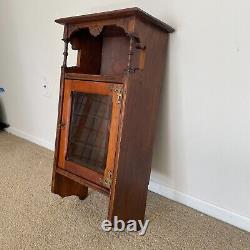 Vintage Curio Medicine Cabinet Dark Wood with Glass & Brass. Wall Mount Hanging