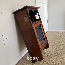 Vintage Curio Medicine Cabinet Dark Wood with Glass & Brass. Wall Mount Hanging