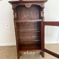 Vintage Curio Medicine Cabinet Dark Wood with Glass & Brass. Wall Mount Hanging