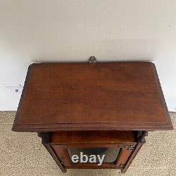 Vintage Curio Medicine Cabinet Dark Wood with Glass & Brass. Wall Mount Hanging