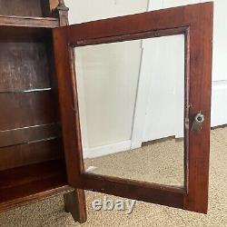 Vintage Curio Medicine Cabinet Dark Wood with Glass & Brass. Wall Mount Hanging