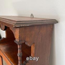 Vintage Curio Medicine Cabinet Dark Wood with Glass & Brass. Wall Mount Hanging