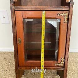 Vintage Curio Medicine Cabinet Dark Wood with Glass & Brass. Wall Mount Hanging