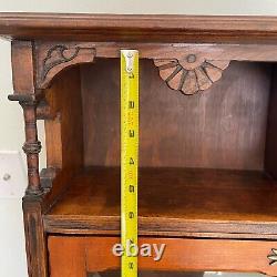 Vintage Curio Medicine Cabinet Dark Wood with Glass & Brass. Wall Mount Hanging