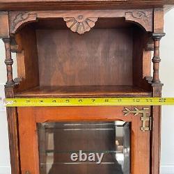 Vintage Curio Medicine Cabinet Dark Wood with Glass & Brass. Wall Mount Hanging