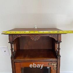 Vintage Curio Medicine Cabinet Dark Wood with Glass & Brass. Wall Mount Hanging