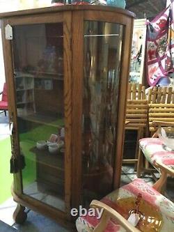 Vintage Curved Glass Oak China Or Display Cabinet Case Excellent