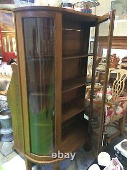 Vintage Curved Glass Oak China Or Display Cabinet Case Excellent