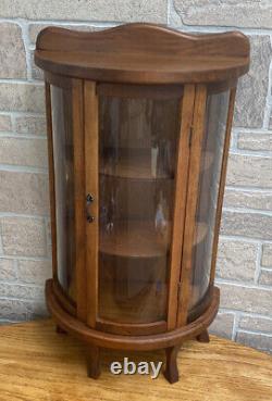 Vintage Curved Glass Wood Table/ Wall Display Curio Cabinet 23 X 13