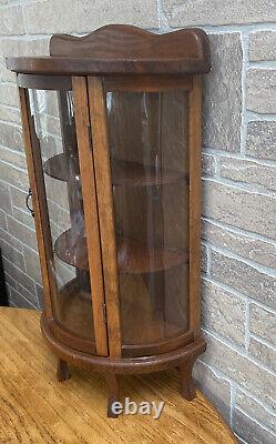 Vintage Curved Glass Wood Table/ Wall Display Curio Cabinet 23 X 13