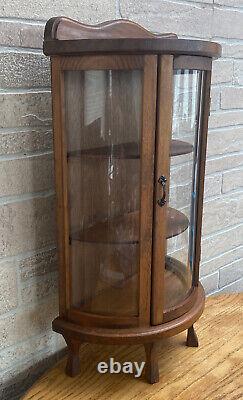 Vintage Curved Glass Wood Table/ Wall Display Curio Cabinet 23 X 13