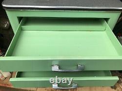 Vintage Dentist Metal Cabinet Three Drawer Two Closed Shelves Green/Blue 1950's