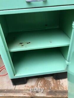 Vintage Dentist Metal Cabinet Three Drawer Two Closed Shelves Green/Blue 1950's