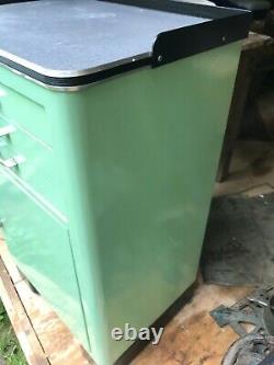 Vintage Dentist Metal Cabinet Three Drawer Two Closed Shelves Green/Blue 1950's