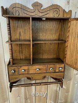 Vintage Distressed Rustic Oak Medicine Cabinet Beveled Mirror