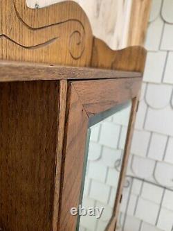 Vintage Distressed Rustic Oak Medicine Cabinet Beveled Mirror