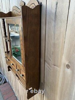 Vintage Distressed Rustic Oak Medicine Cabinet Beveled Mirror