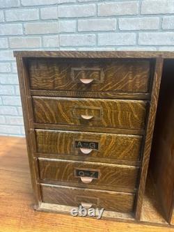 Vintage Early 1900s Tiger Oak Tabletop Desk Organizer 5-Drawer File Cabinet